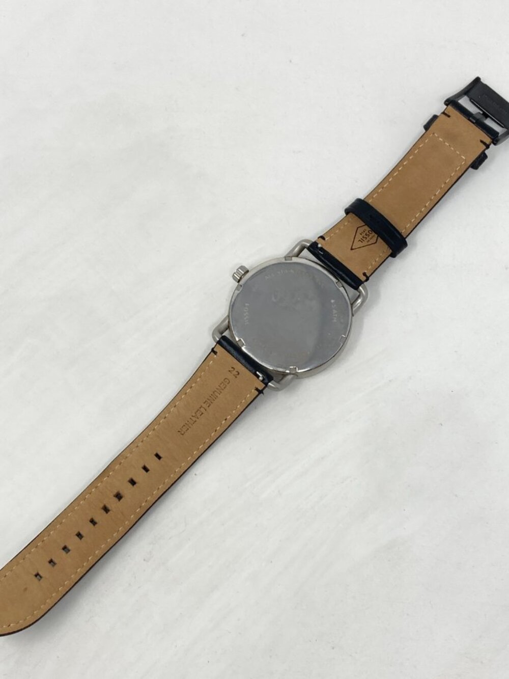 Fossil Commuter Mens Watch 52mm Silver Tone Date Black Leather New Battery - Picture 13 of 15